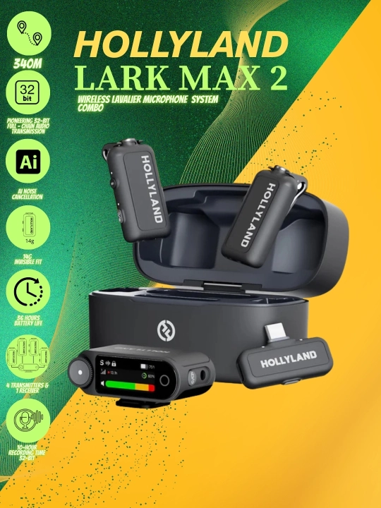 Hollyland Lark MAX 2 Combo – Professional simsiz mikrofon tizimi 2 kishi uchun - 