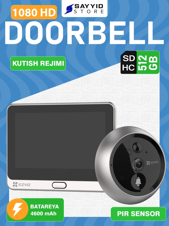 Aqlli eshik qo‘ng‘irog‘i Ezviz DP2C Full HD (1080p), Wi-Fi, 4600 mA·soat - 
