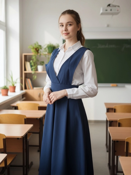 Qizlar uchun sarafan. Maktab, ofis va fotosessiya. O'lchami standart (rasm) - 