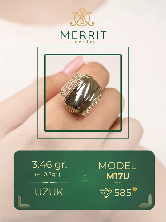Золотое кольцо для женщин и девушек, 585 проба, размер 16-20, M17U модель, MERRIT GOLD