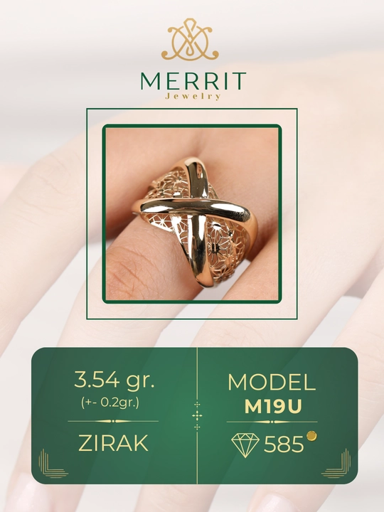Золотое кольцо для женщин и девушек, 585 проба, размер 16-20, M19U модель, MERRIT GOLD
