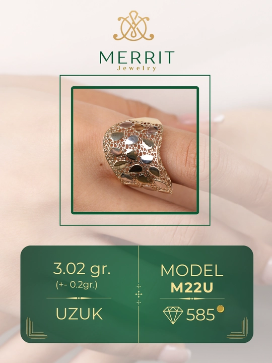 Золотое кольцо для женщин и девушек, 585 проба, размер 16-20, M22U модель, MERRIT GOLD