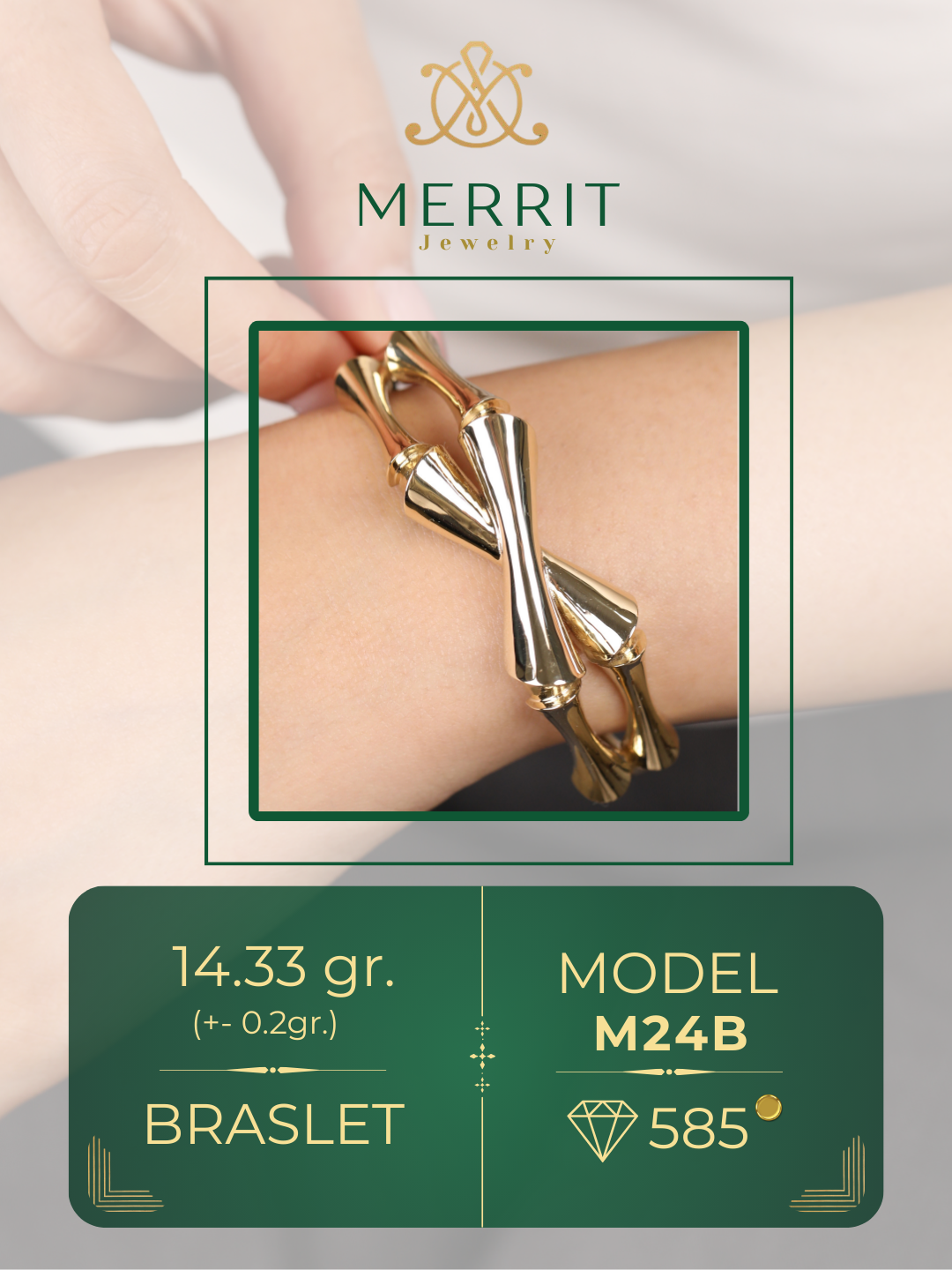 Золотой браслет для женщин и девушек, 585 проба, модель M24B, MERRIT GOLD