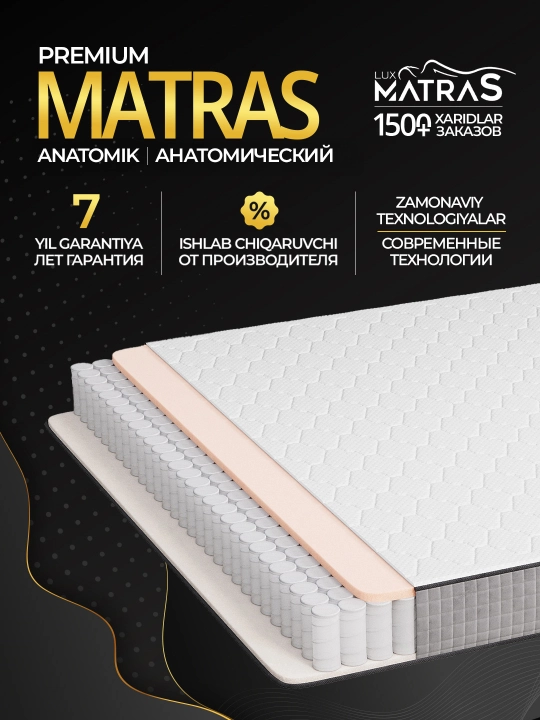Матрас Premium анатомический, высота 24 см, независимые пружины, Luxmatras - 