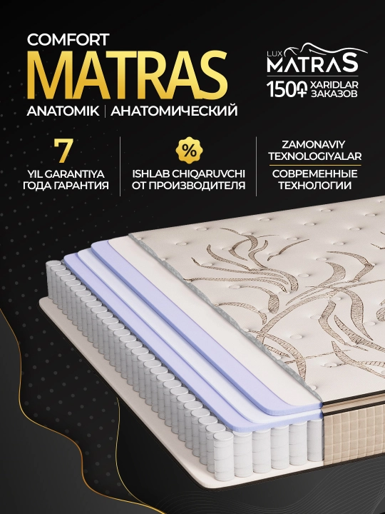 Матрас Comfort анатомический, высота 32 см, 180 пружин/м², Luxmatras - 