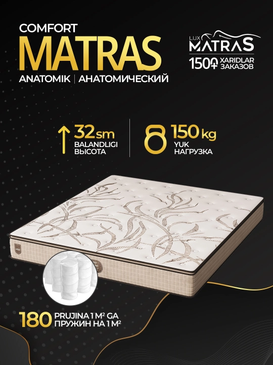 Matras Comfort anatomik, balandligi 32 sm, 180 prujina/m², Luxmatras