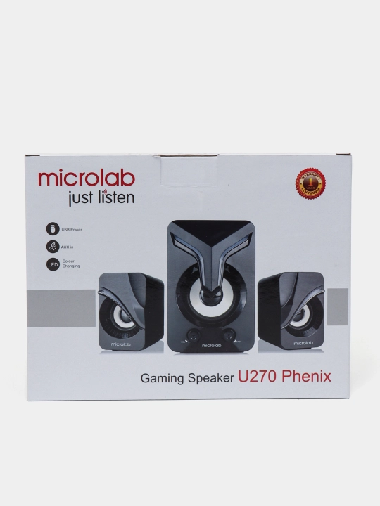 Microlab U270 PHENIX / 2.1 / ≈ 11 Vt RMS kolonkasi, 5 Vt sabvufer, 2×3 Vt sun’iy yo‘ldosh