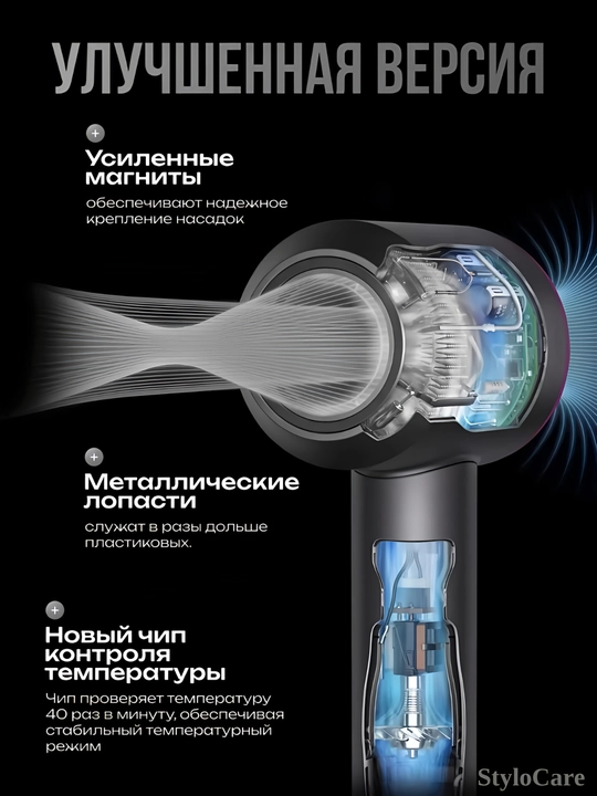 Фен для волос, профессиональный стайлер для сушки и укладки, с насадками, 5 в 1