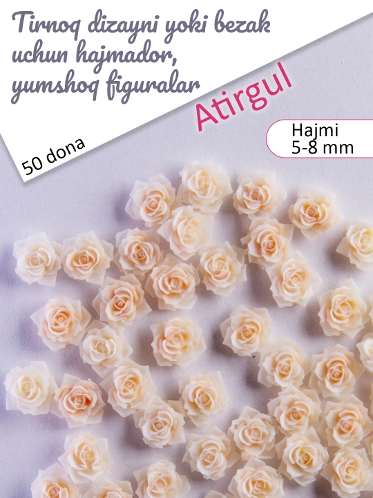 Tirnoq dizayni yoki bezak uchun hajmador, yumshoq figuralar, Atirgul. 50 dona