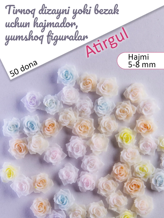 Tirnoq dizayni yoki bezak uchun hajmador, yumshoq figuralar, Atirgul. 50 dona
