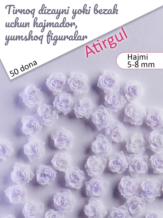 Tirnoq dizayni yoki bezak uchun hajmador, yumshoq figuralar, Atirgul. 50 dona