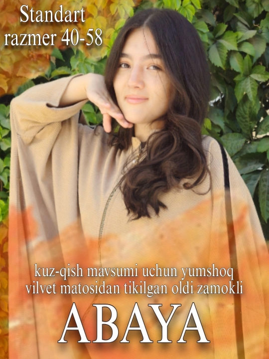 Kuz-qish mavsumiga mo‘ljallangan abaya ko‘ylak, 10 xil rangda, ayollar uchun - 