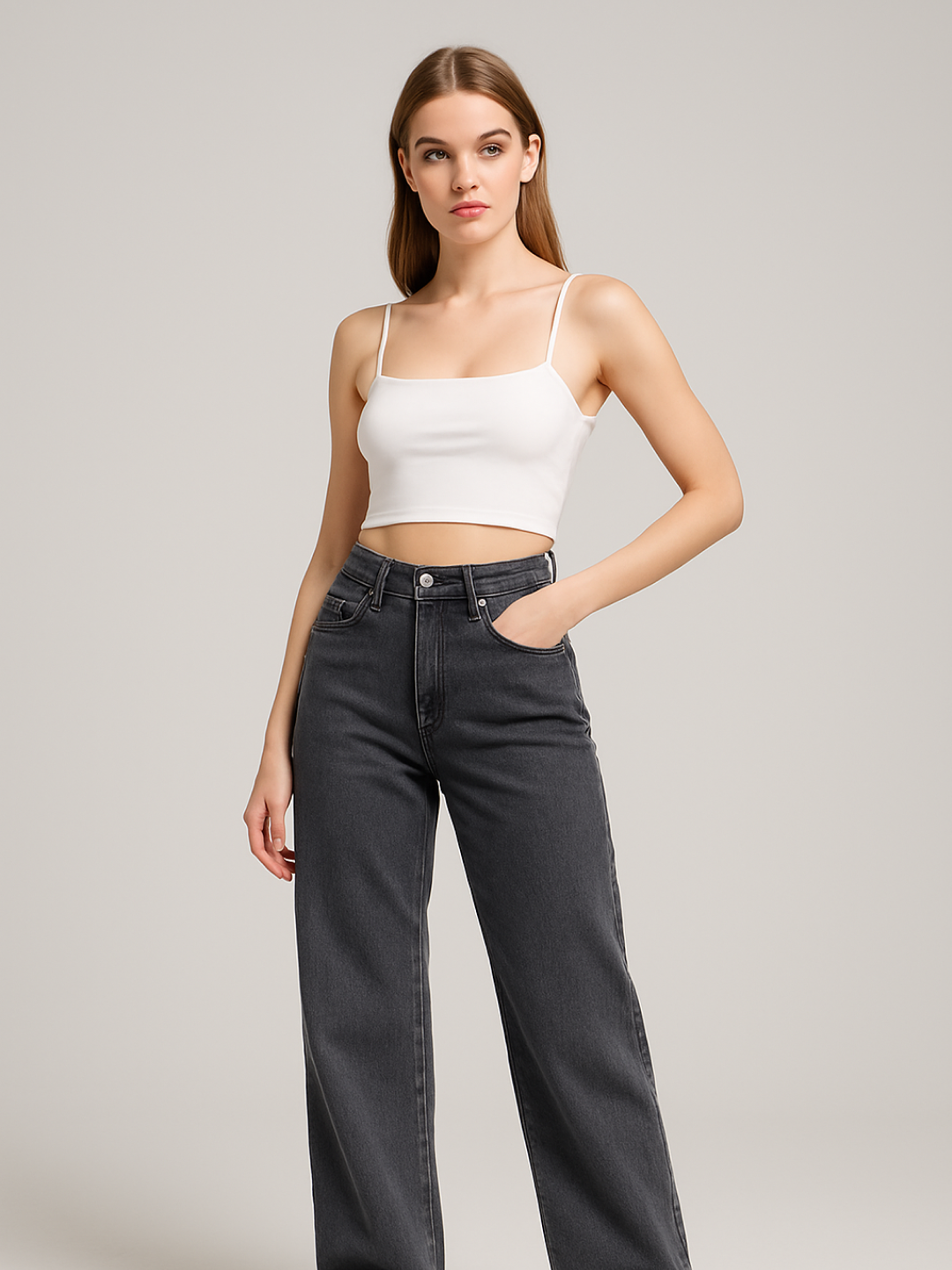 Женские багги джинсы широкие прямые oversize, стильные, свободные джинсы в корейском стиле - 