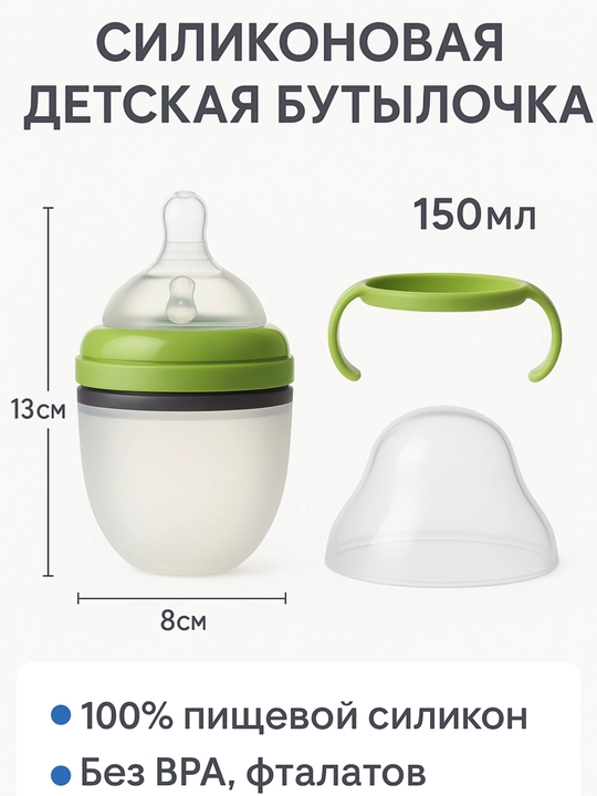 Силиконовая бутылочка для кормления детей с ручками, 150 мл / 250 мл