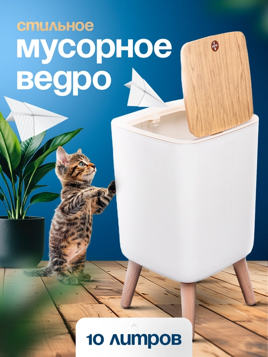 Chiqindi qutisi, oyoqli dekorativ bak, avtomatik qopqoqli konteyner, quti, 10 litr - 