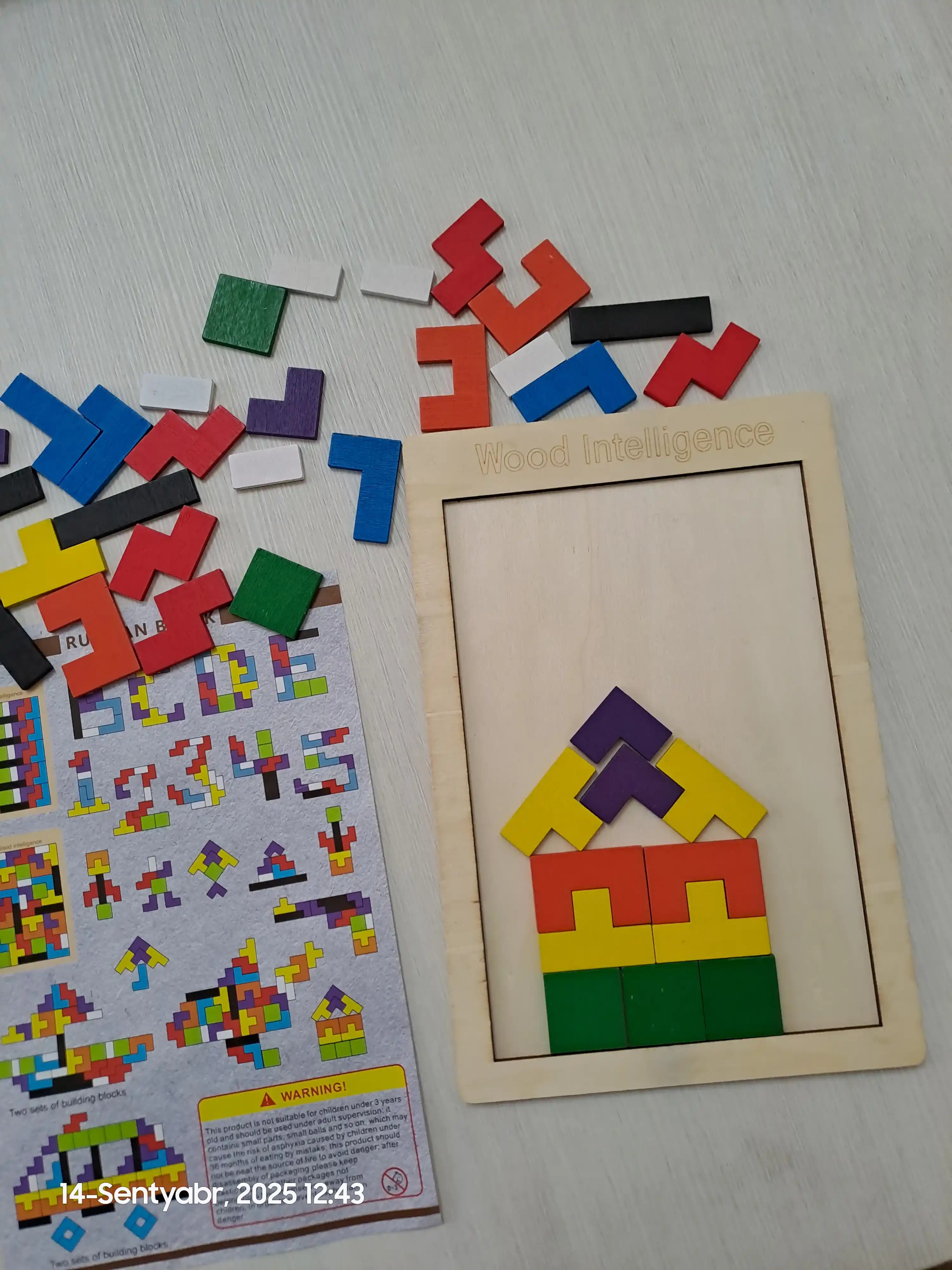 Ta'limiy yog'och jumboq o'yini Tangram, magnitli, tangram vazifalar bilan, tetris