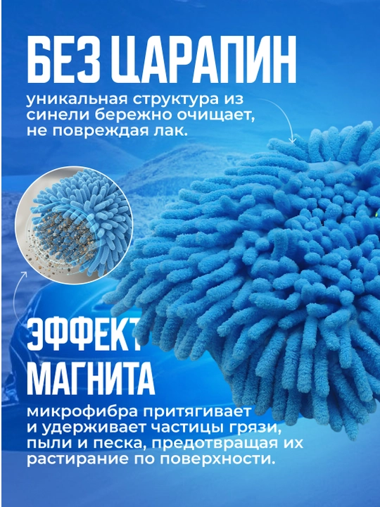 Рукавица для мойки автомобиля, не царапает из микрофибры, в 3 расцветках