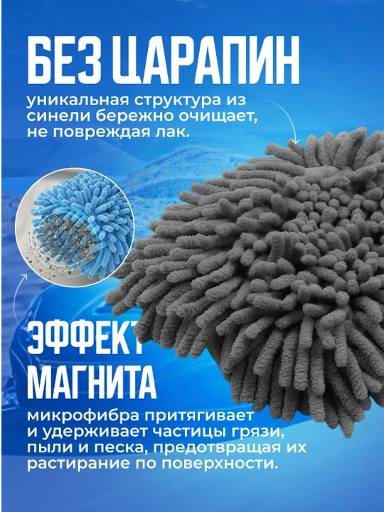 Рукавица для мойки автомобиля, не царапает из микрофибры, в 3 расцветках