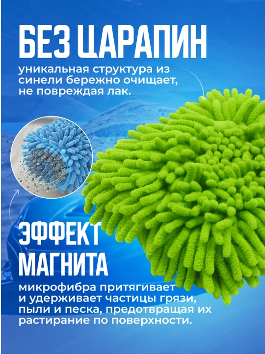 Рукавица для мойки автомобиля, не царапает из микрофибры, в 3 расцветках