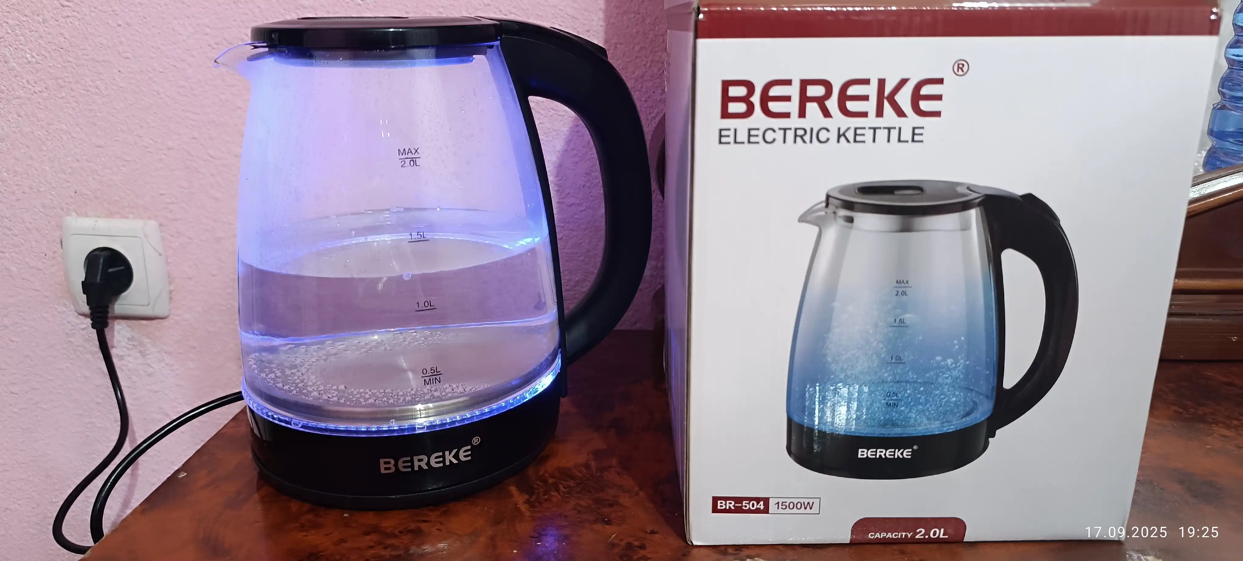 Электрический чайник, с подсветкой, из cтекла, Bereke