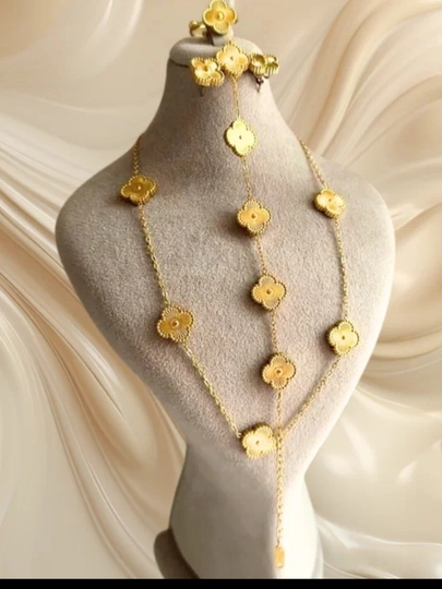 Комплект украшений в стиле Vancleef, Messika, Bvlgari, серьги, кольцо, браслет, цепочка — XULUX-KLEVER-ЗОЛОТ