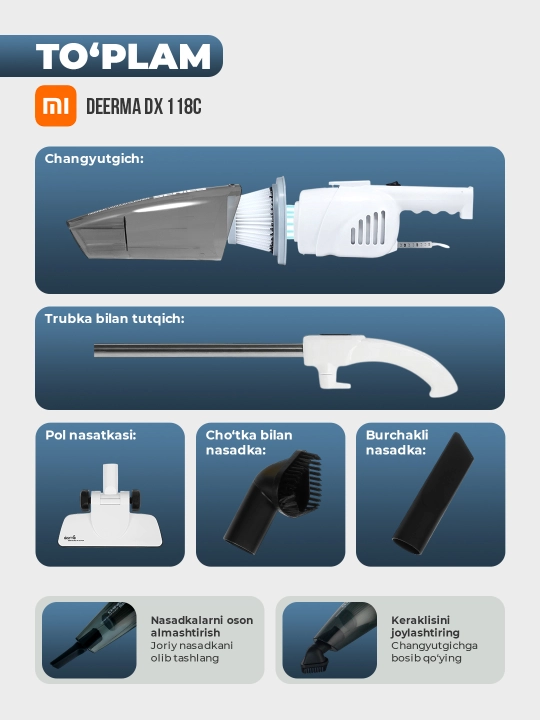 Ручной вертикальный пылесос Deerma DX 118C, проводной, пылесос для дома, с HEPA-фильтром