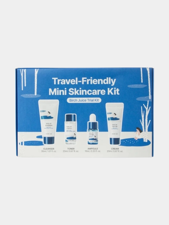 Qayin sharbati bilan yuz uchun miniatyuralari to'plami Round Lab Birch Juice Trial Kit - 