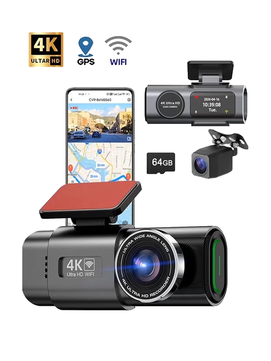Видеорегистратор DASH CAMERA 4K+AHD 1080 FULL HD,Wi-Fi, GPS+64 ГБ, 1,5-дюймовый HD-дисплей