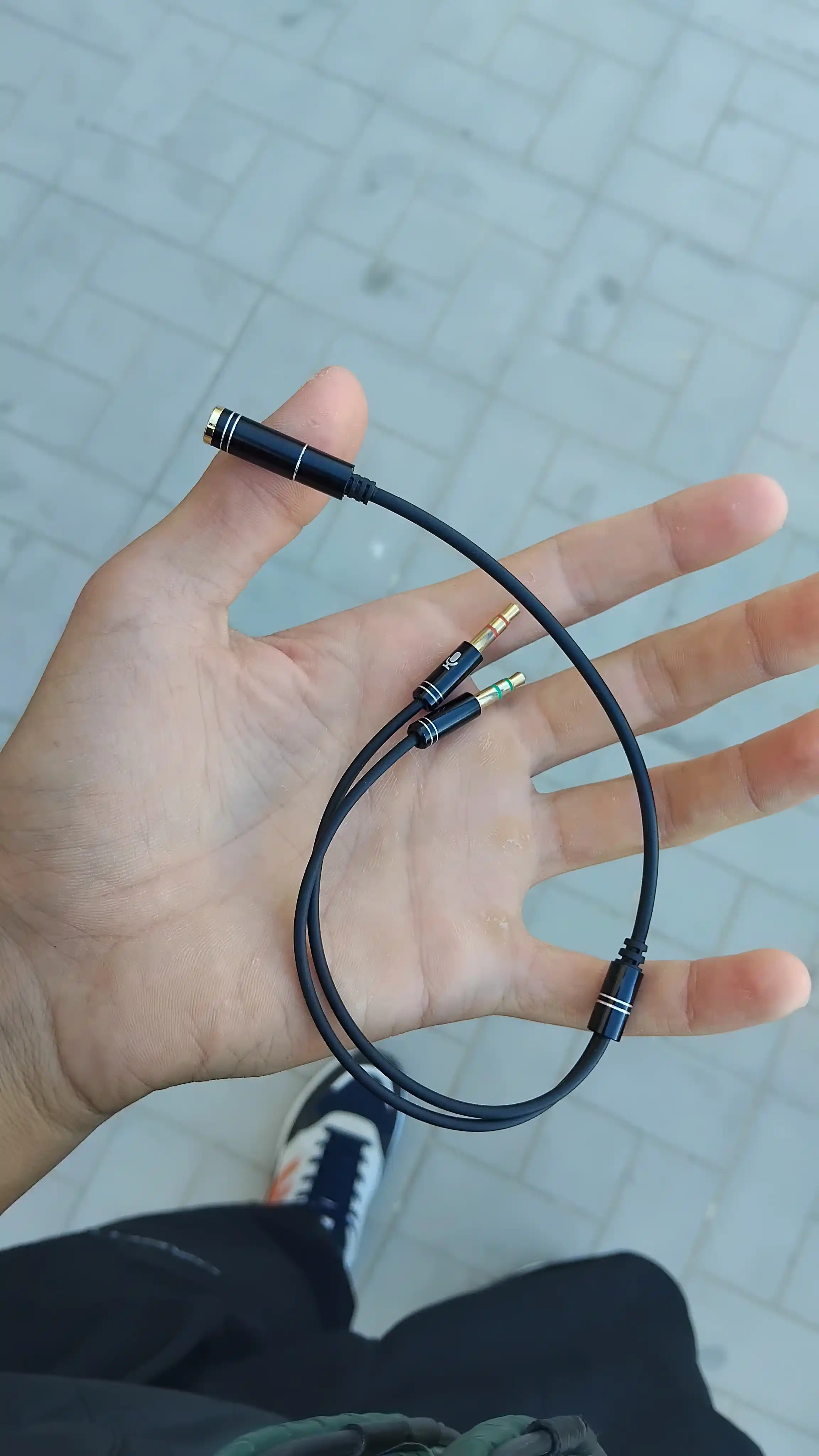 Кабель разветвитель аудио стерео сигнала, микрофон 3.5 мм F 4pin - 2х3.5 мм M 3pin 0.2 м