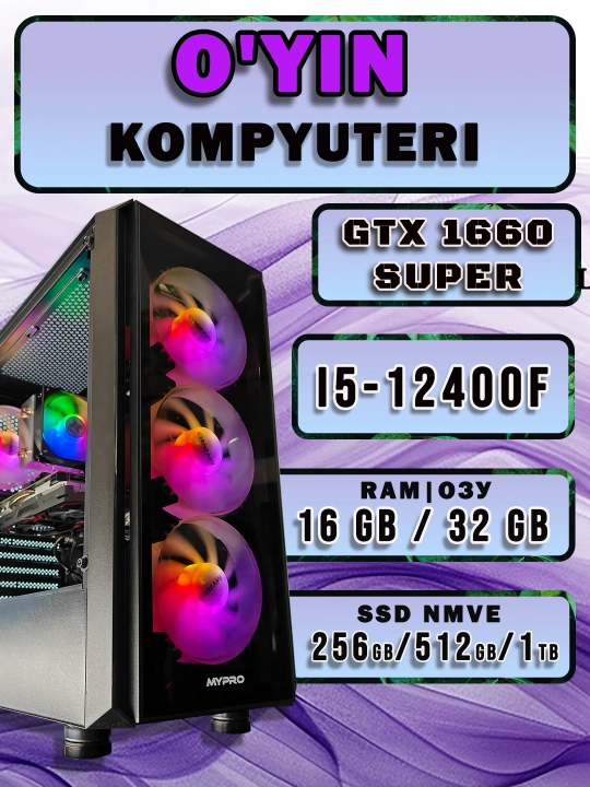 Tayyor Core i5-12400f o'yin kompyuteri, GTX 1660 super-o'yin va dizayn uchun tizimli blok
