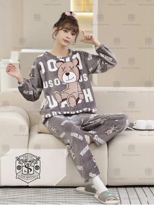 Plyushli momiq pijama, yumshoq pijama, pastki shim bilan - 
