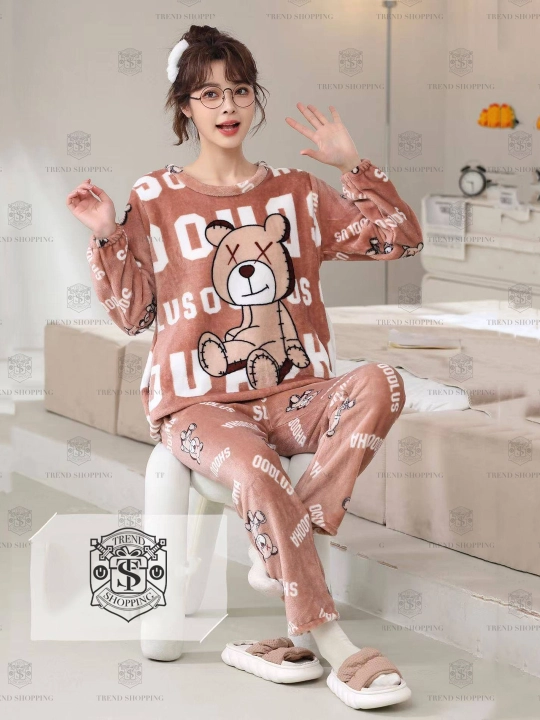 Plyushli momiq pijama, yumshoq pijama, pastki shim bilan - 