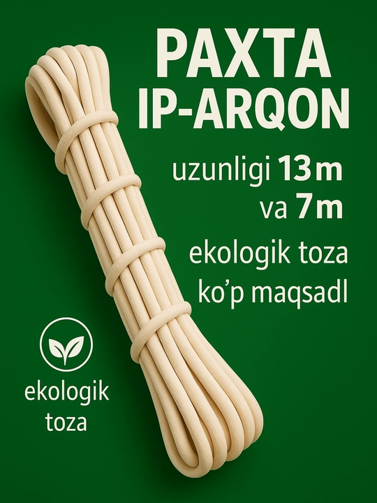 Ip-arqon paxta, paxta ipi, tabiiy paxta arqon, dekorativ paxta arqon - 
