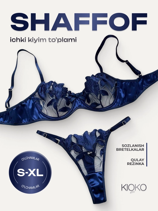 Kioko ayollar uchun shaffof ichki kiyim to‘plami, to‘rli, ayollar ichki kiyimi