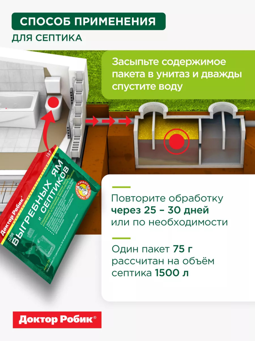 Биоактиватор Доктор Робик 109 для септиков, выгребных ям и дачных туалетов, 400 гр