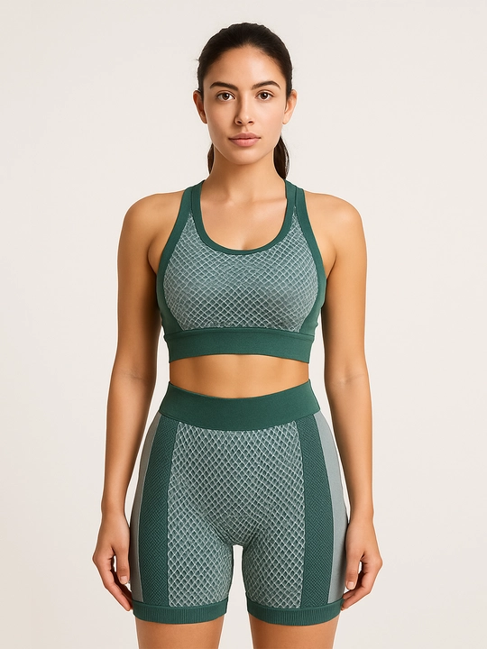 Ayollar sport komplekti, top va shortlar fitnes va yoga uchun, nafas oluvchi mato