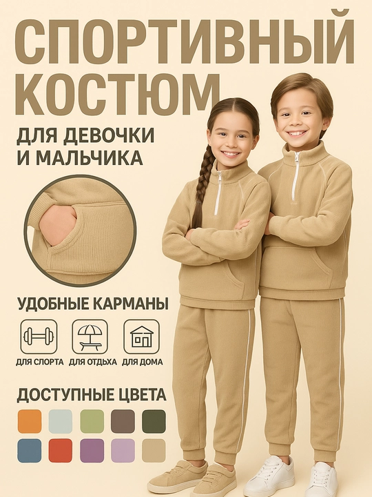 Спортивный костюм из вельвета, для девочек и мальчиков, 3–5 лет - 