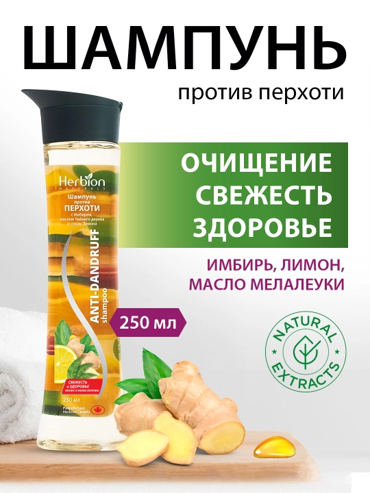 Herbion kepekka qarshi shampun zanjabil va choy daraxti bilan barcha sochlar uchun, 250 ml - 
