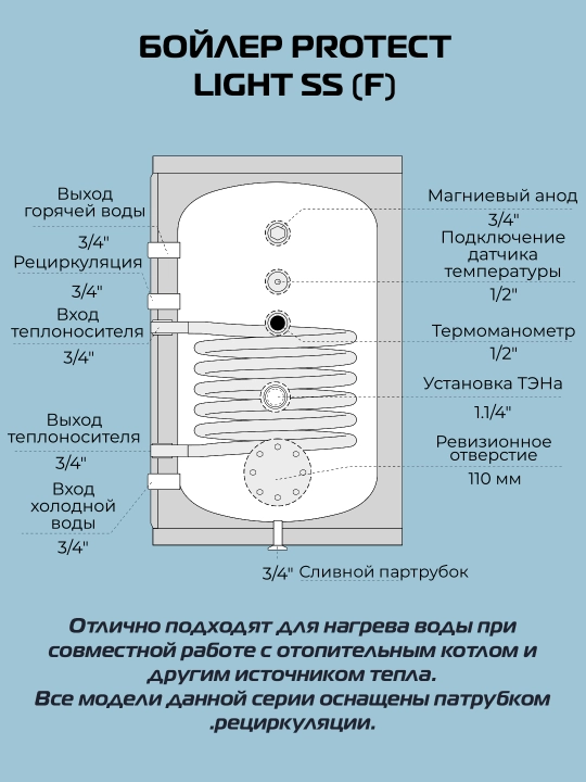 Бойлер косвенного нагрева из нержавеющей стали PROTECT
