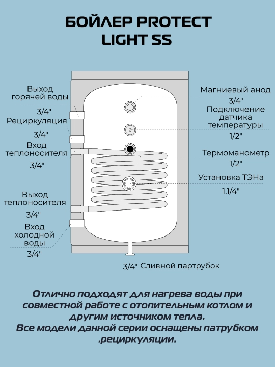 Бойлер косвенного нагрева из нержавеющей стали PROTECT