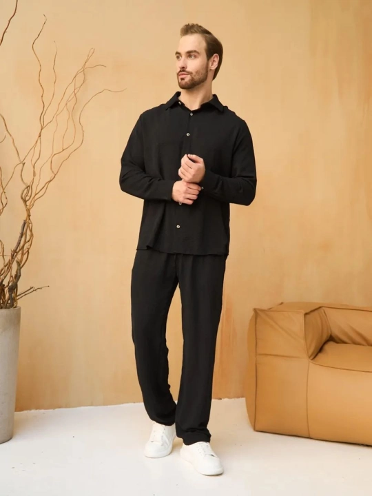 Ikki qismli kiyim erkaklar uchun, yozgi, oversize ko‘ylak + shimlar