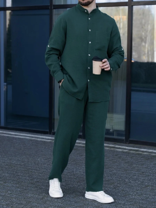 Ikki qismli kiyim erkaklar uchun, yozgi, oversize ko‘ylak + shimlar