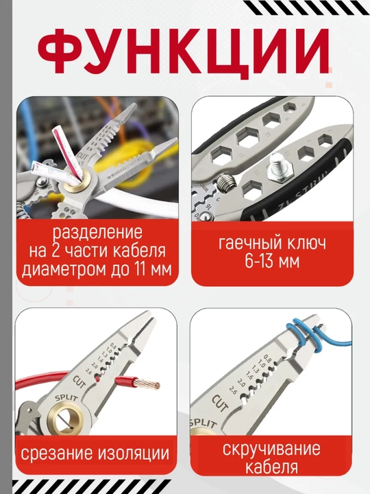 Stripper, yassi ombur, elektromontaj uchun universal asbob, simlarni tozalash uchun