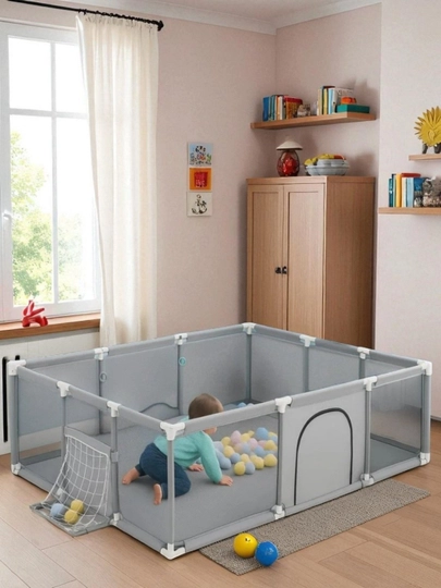 Детский манеж складной, игровой — HOMEBZR-ДЕТСКИЙМАНЕЖ1-СЕРЫЙ-126x126