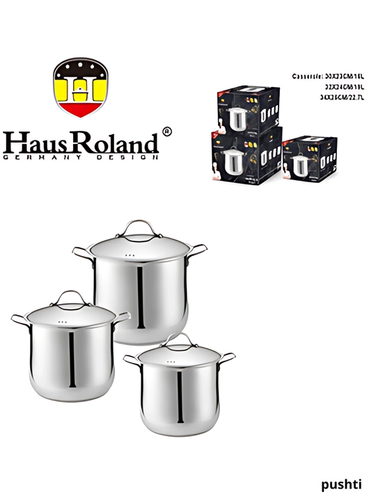 HausRoland набор кастрюль из нержавеющей стали,3 предмета, с прочными стеклянными крышками