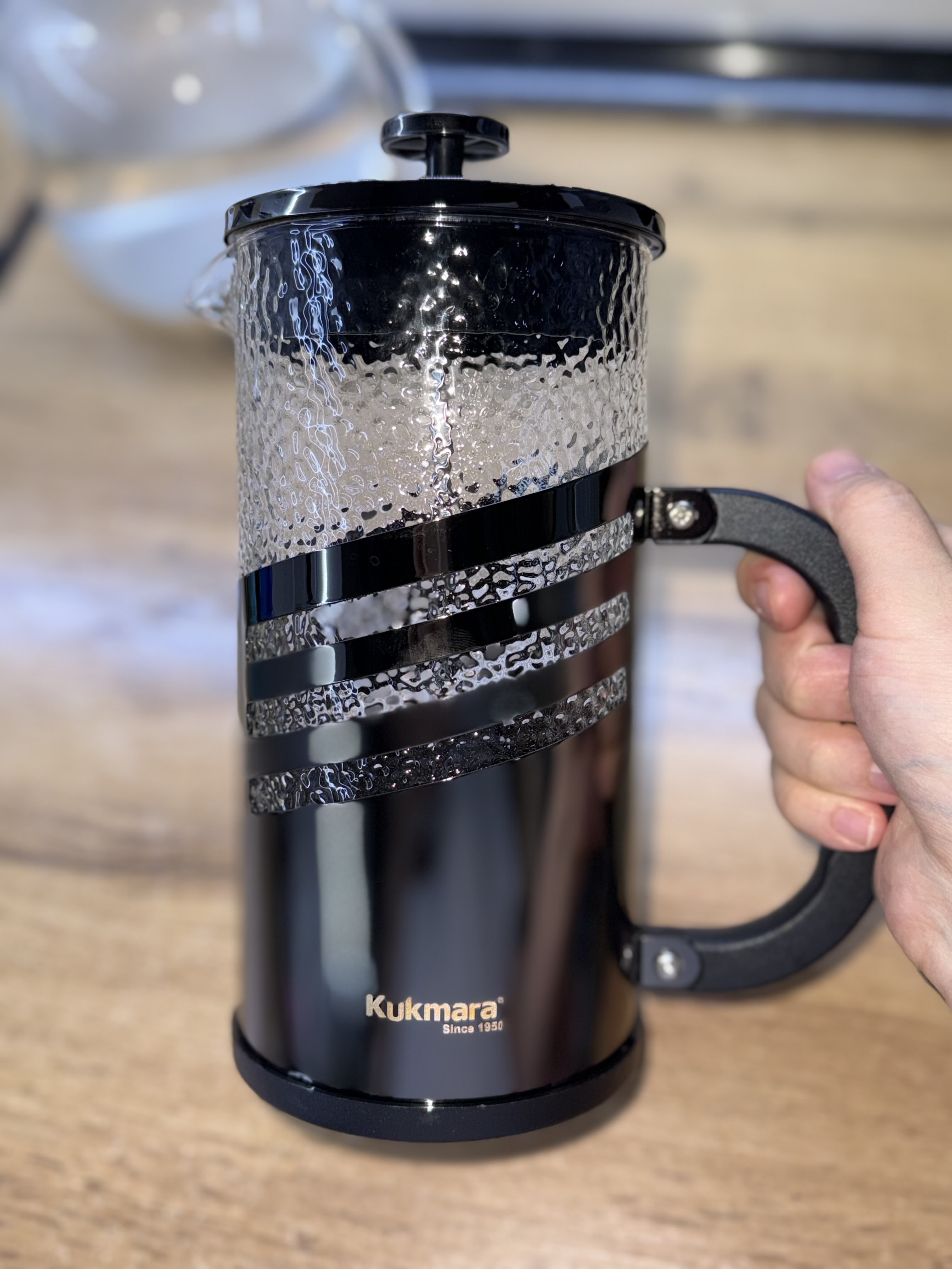 Kukmara shisha choynak, 1 litr – qora rangli french-press, choy va qahva uchun
