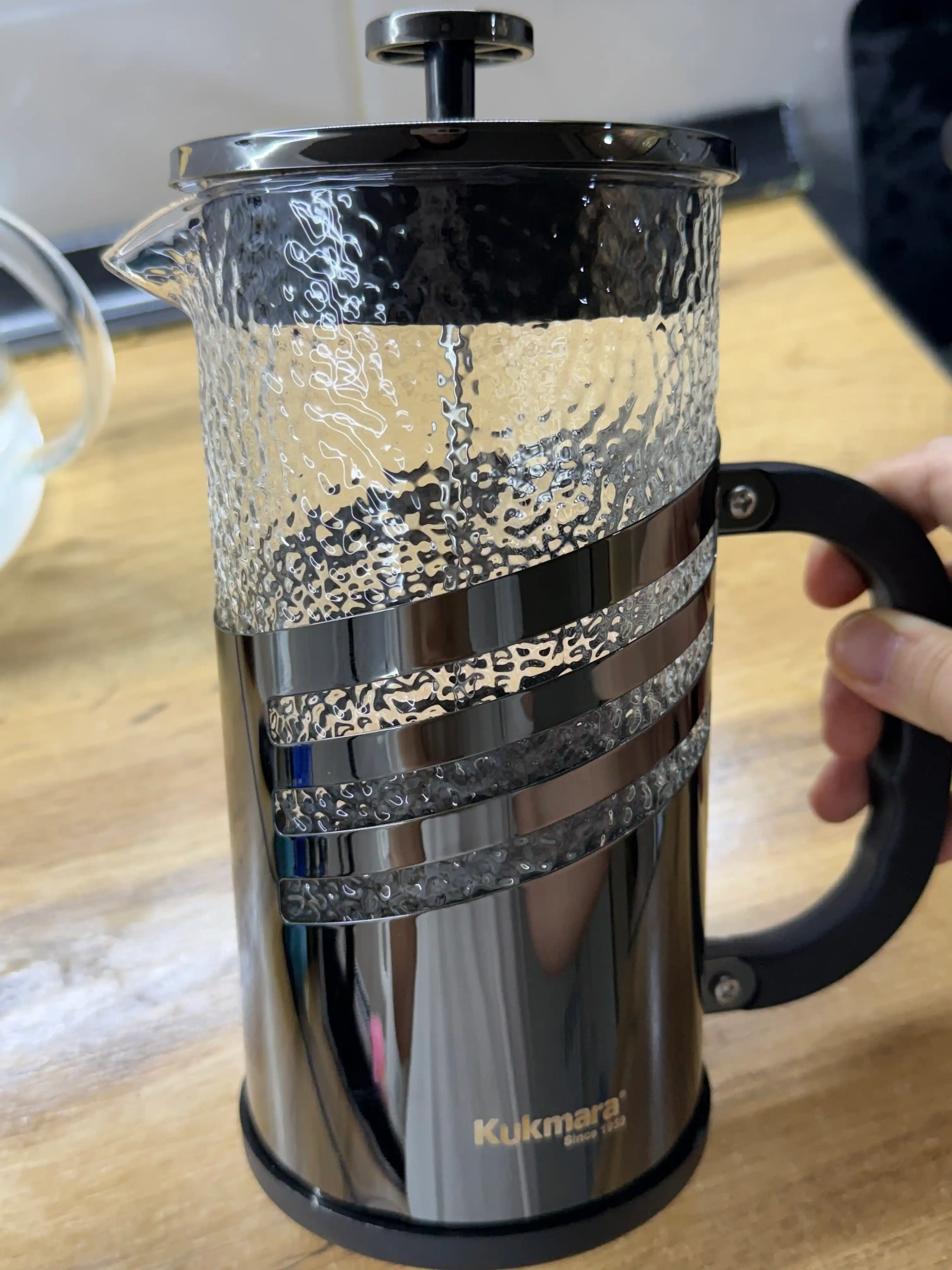 Kukmara shisha choynak, 1 litr – qora rangli french-press, choy va qahva uchun