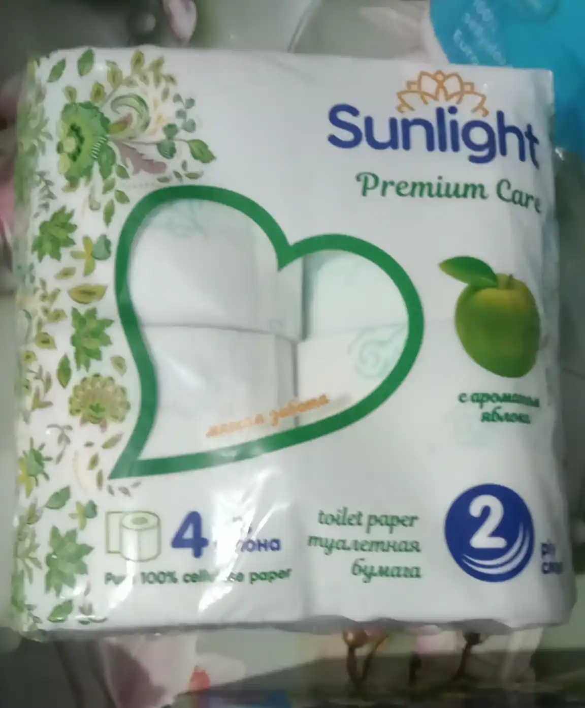 Туалетная бумага Sunlight, с запахом яблока, 2 слоя, 4 шт