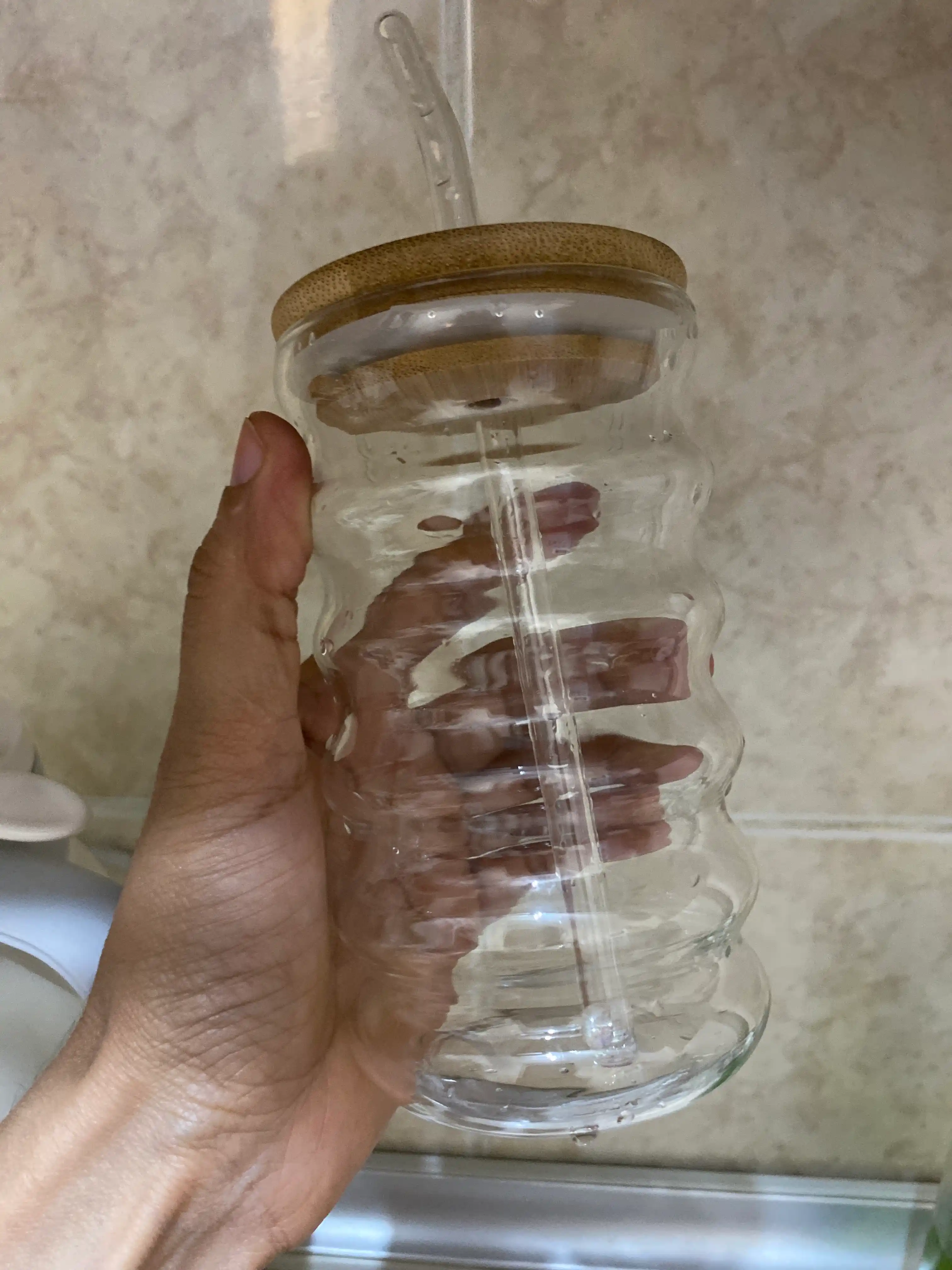 Стакан для напитков, с трубочкой и крышкой, стеклянный