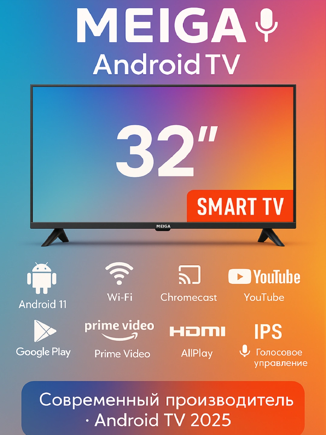 Телевизор MEIGA 32/40/50" – Смарт ТВ, Wi-Fi, HDMI, четкое изображение, стильный дизайн за 4490000 сум по лучшей цене. Uzum Market